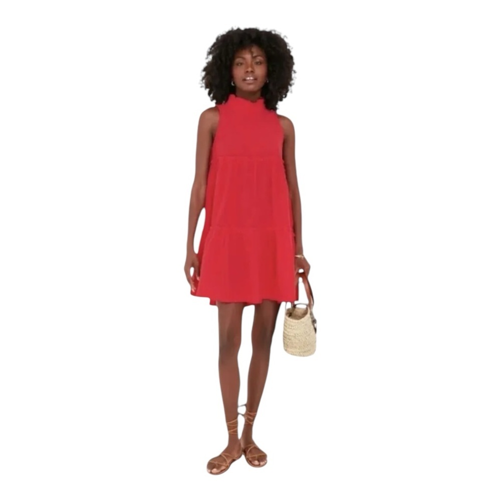 Tuckernuck Pomander Place Red Gauze Cotton Morgan Swing High Neck Dress Size XS